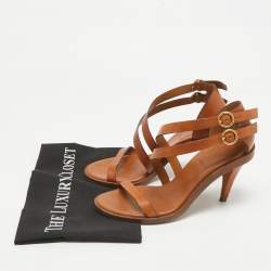 Chloe Brown Leather Double Ankle Strap Niko Sandals Size 38