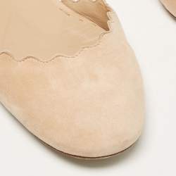 Chloe Beige Suede Lauren Scalloped Ankle Strap Ballet Flats Size 37.5