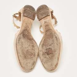 Chloe Beige Suede Lauren Scalloped Ankle Strap Ballet Flats Size 37.5