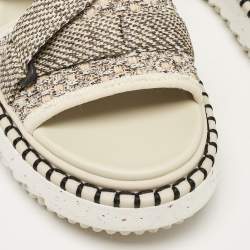 مملوكة مسبقًا Chloe Cream/Brown Canvas Lilli Ankle Strap Sandals Size 37