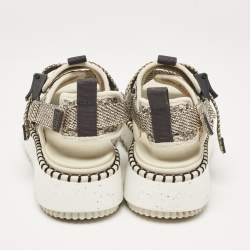 مملوكة مسبقًا Chloe Cream/Brown Canvas Lilli Ankle Strap Sandals Size 37