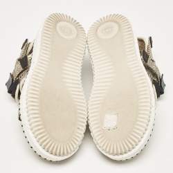 مملوكة مسبقًا Chloe Cream/Brown Canvas Lilli Ankle Strap Sandals Size 37