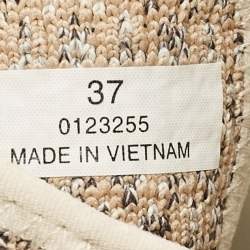 مملوكة مسبقًا Chloe Cream/Brown Canvas Lilli Ankle Strap Sandals Size 37