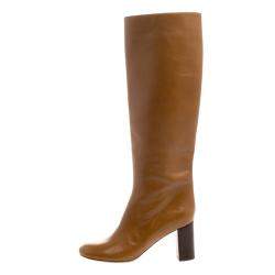 Pre Owned Chloe Brown Leather Knee High Boots Size 38