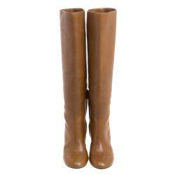 Pre Owned Chloe Brown Leather Knee High Boots Size 38