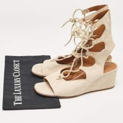 Chloe Beige Suede Lace Up Wedge Sandals Size 40