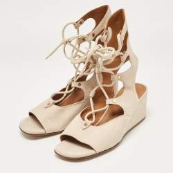 Chloe Beige Suede Lace Up Wedge Sandals Size 40