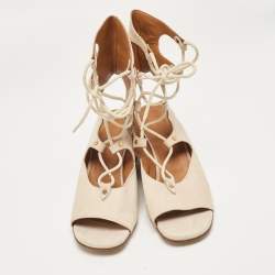 Chloe Beige Suede Lace Up Wedge Sandals Size 40