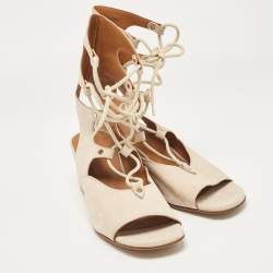 Chloe Beige Suede Lace Up Wedge Sandals Size 40