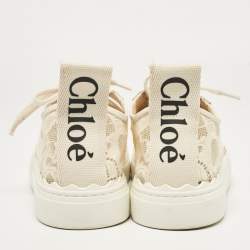 Chloe Cream Lace and Leather Lauren Lace Up Sneakers Size 38