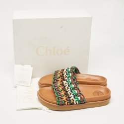 Chloe Multicolor Woven Leather Flat Slides Size 40