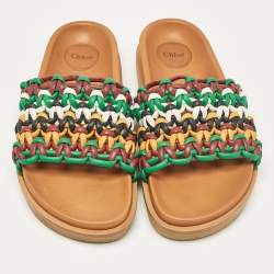 Chloe Multicolor Woven Leather Flat Slides Size 40
