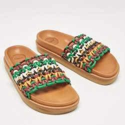 Chloe Multicolor Woven Leather Flat Slides Size 40