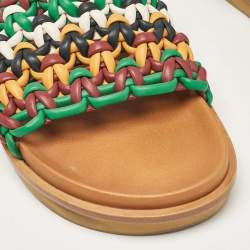 Chloe Multicolor Woven Leather Flat Slides Size 40