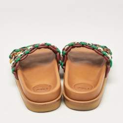 Chloe Multicolor Woven Leather Flat Slides Size 40