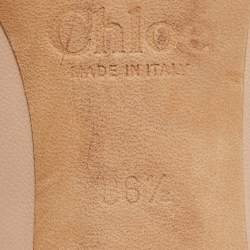 Chloe Beige Leather Laurena Scalloped Block Heel Pumps Size 36.5