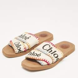 Pre Owned Chloe Multicolor Canvas Woody Flat Sandals Size 37