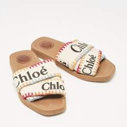 Pre Owned Chloe Multicolor Canvas Woody Flat Sandals Size 37