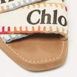 Pre Owned Chloe Multicolor Canvas Woody Flat Sandals Size 37