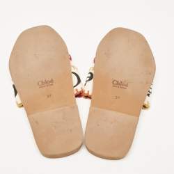 Pre Owned Chloe Multicolor Canvas Woody Flat Sandals Size 37