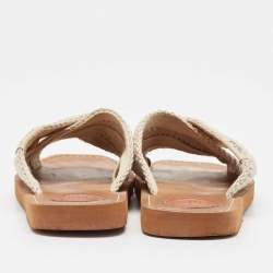 Chloe Off White Knit Fabric Woody Flat Sandals Size 38