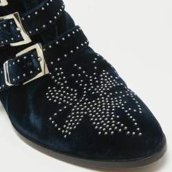 Chloe Dark Blue Velvet Susanna Ankle Boots Size 40