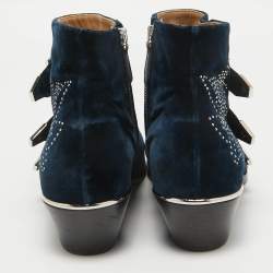 Chloe Dark Blue Velvet Susanna Ankle Boots Size 40