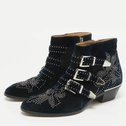 Chloe Dark Blue Velvet Susanna Ankle Boots Size 40