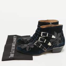 Chloe Dark Blue Velvet Susanna Ankle Boots Size 40