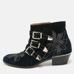 Chloe Dark Blue Velvet Susanna Ankle Boots Size 40