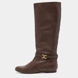 Pre Owned Chloe Dark Brown Leather Knee Length Boots Size 41