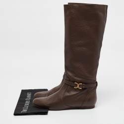 Pre Owned Chloe Dark Brown Leather Knee Length Boots Size 41