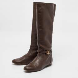Pre Owned Chloe Dark Brown Leather Knee Length Boots Size 41