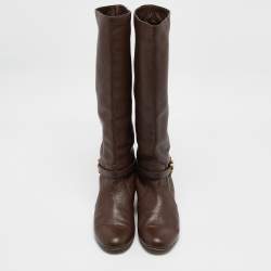Pre Owned Chloe Dark Brown Leather Knee Length Boots Size 41