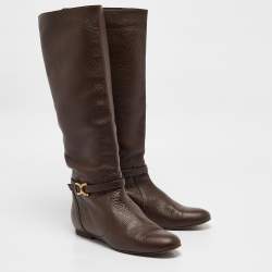 Pre Owned Chloe Dark Brown Leather Knee Length Boots Size 41