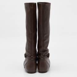 Pre Owned Chloe Dark Brown Leather Knee Length Boots Size 41