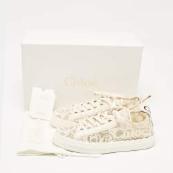 Chloe Light Beige Lace and Leather Lauren Low Top Sneakers Size 41