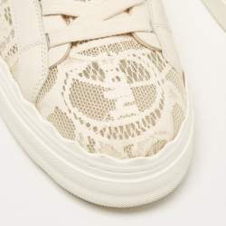 Chloe Light Beige Lace and Leather Lauren Low Top Sneakers Size 41