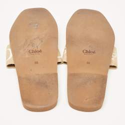 Chloe Beige Canvas Woody Flat Slides Size 38