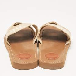 Chloe Beige Canvas Woody Flat Slides Size 38