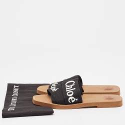Pre Owned Chloe Black Logo Canvas Woody Flat Slides Size 42