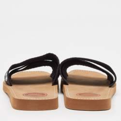 Pre Owned Chloe Black Logo Canvas Woody Flat Slides Size 42