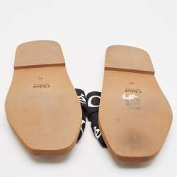 Pre Owned Chloe Black Logo Canvas Woody Flat Slides Size 42