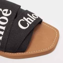 Pre Owned Chloe Black Logo Canvas Woody Flat Slides Size 42