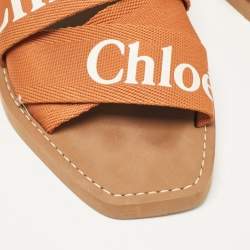 Chloe Brown Logo Canvas Woody Flat Slides Size 40