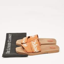 Chloe Brown Logo Canvas Woody Flat Slides Size 40