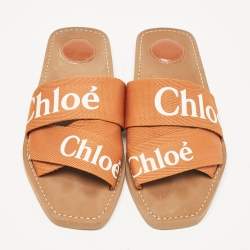 Chloe Brown Logo Canvas Woody Flat Slides Size 40