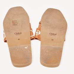 Chloe Brown Logo Canvas Woody Flat Slides Size 40