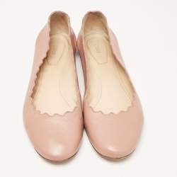 Chloe Pink Scalloped Leather Lauren Ballet Flats Size 36.5