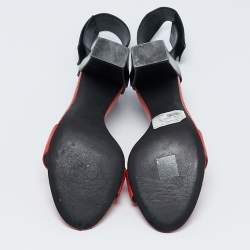 Chloe Black/Orange Leather and Snakeskin Leather Ankle Strap Sandals Size 39